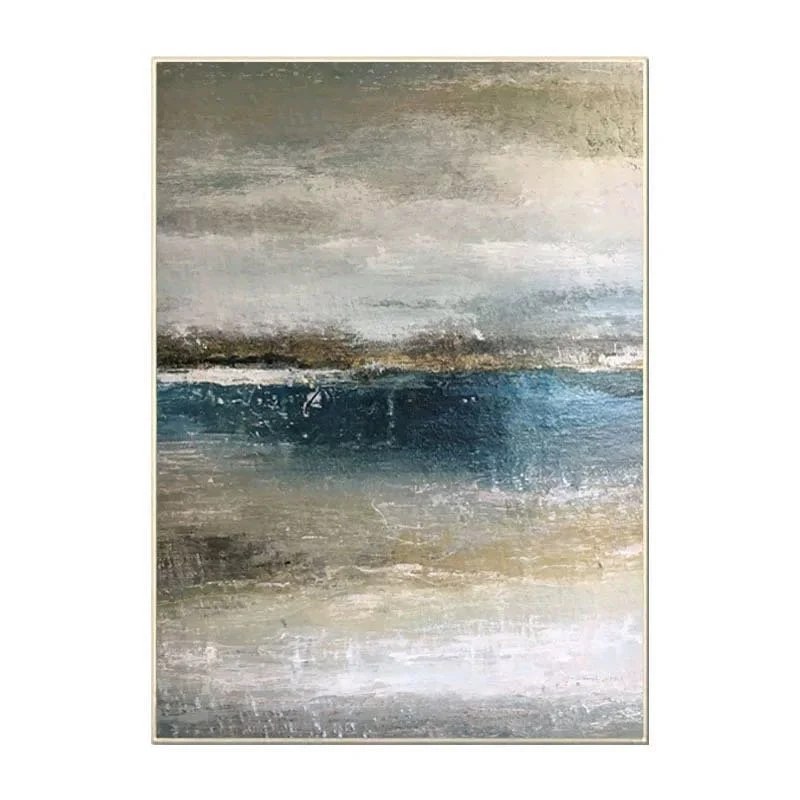 Blue Handmade Leaf Contemporary Abstract Canvas Artwork NLB6A